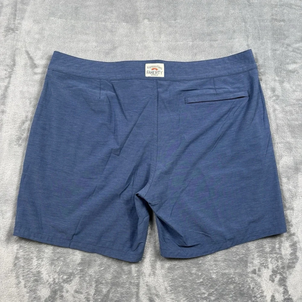 Faherty Retro Surf Board Shorts Mens 38 Blue Striped Drawstring Pocket Stretch